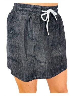 Cozy Co. Washed Black Drawstring Denim Skort With Pockets Size 1X
